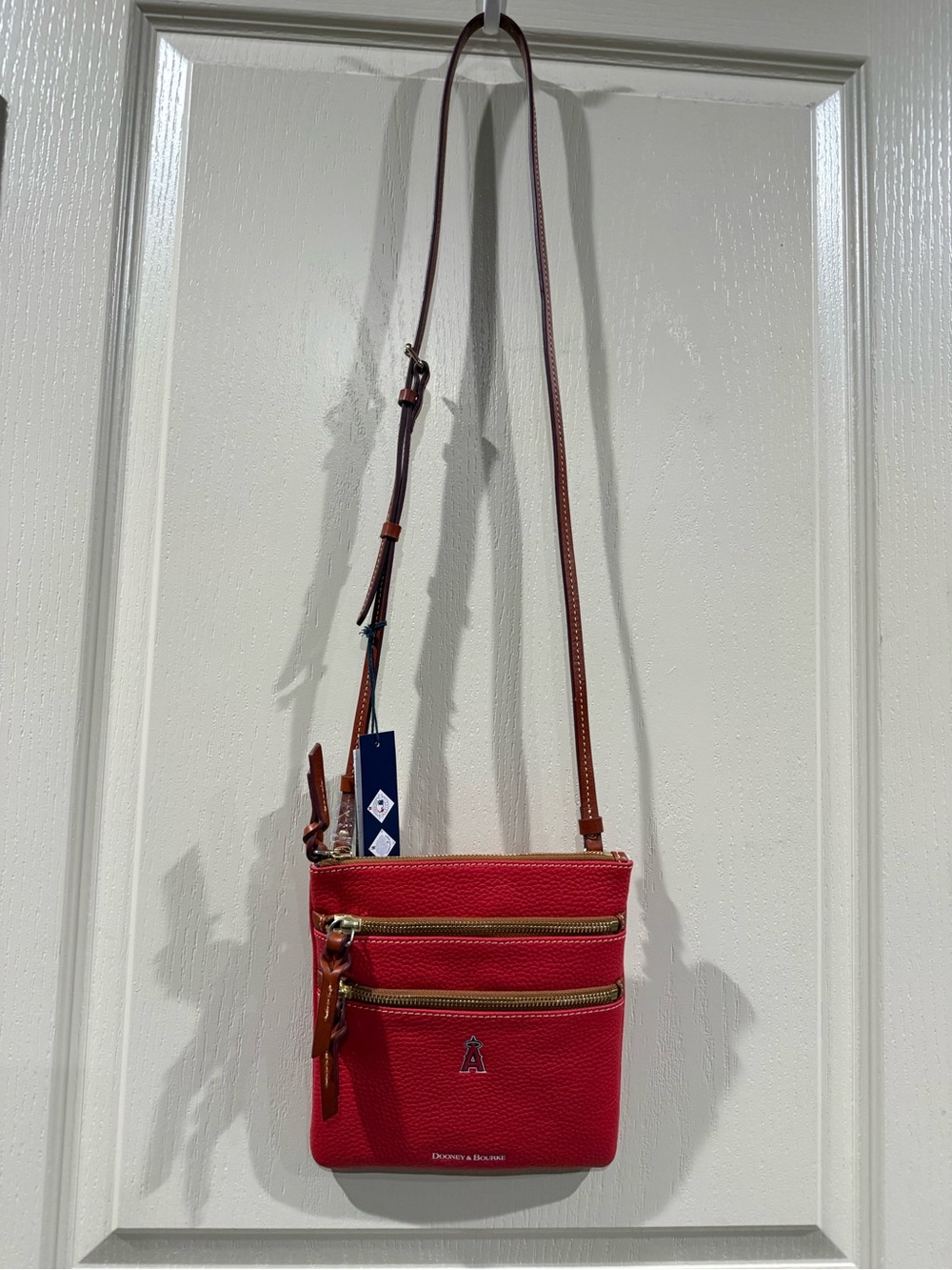 LA Angels MLB Dooney & Bourke Crossbody Ginger Pebbled Leather Purse NWT